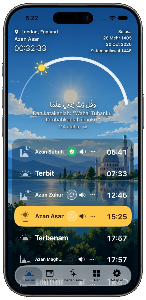 Tangkapan layar AzangooPlus — Waktu salat 1