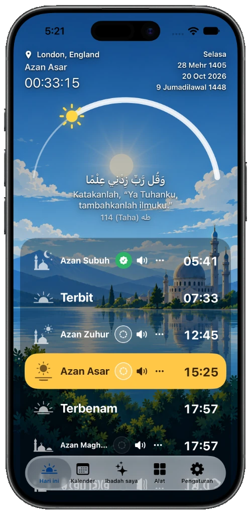 Tangkapan skrin AzangooPlus — Waktu solat 1